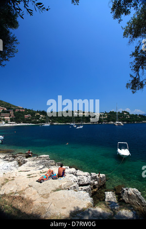 View of Kalami beach resort, Corfu Island, Greece, Europe Stock Photo