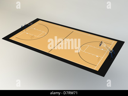 3d Realistic Illustration of Basketball Court - Perspective View, isolated on gray background Stock Photo