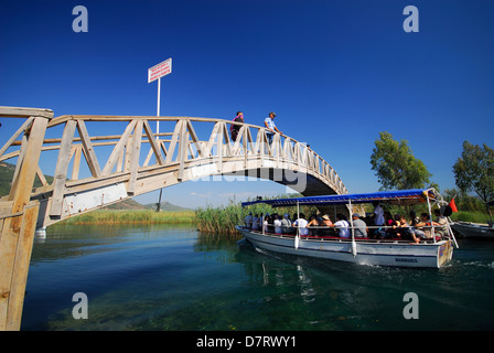 AKYAKA, TURKEY. A wooden footbridge over the Azmak river. 2011. Stock Photo