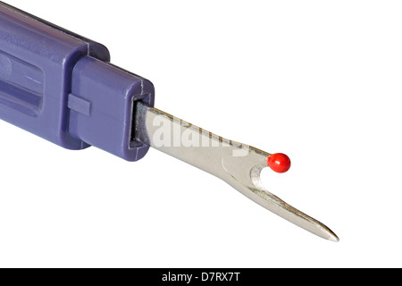 A blue Stitch Unpicker or stitch ripper isolated on a white background Stock Photo