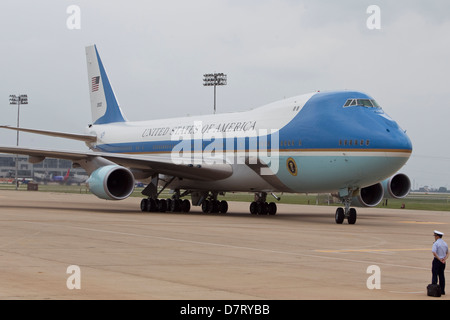 Air Force One, the official aircraft of the President of the United States, lands in Austin, Texas in May for an official visit Stock Photo