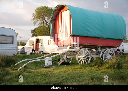 A bow top wagon at the Appleby Fair, an annual gathering of the Gypsy and Traveller communities from the UK and Ireland. Stock Photo