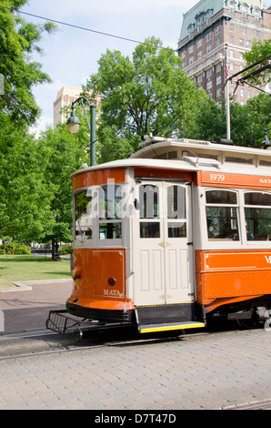 Tennessee, Memphis, Main Street. Vintage trolley cars on Main Street. Stock Photo