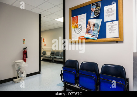 Empty waiting area with vacant seats in Nevill Hall Hospital, Abergavenny, Wales, UK Stock Photo