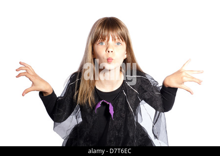 Girl in Halloween dressed in bat costume Stock Photo