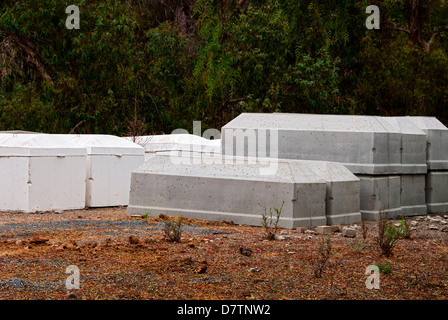 Group of concrete burial vaults Mount Hope Cemetery, San Diego, California, United States Stock Photo