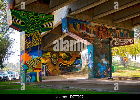 The mural Colossus at Chicano Park, Barrio Logan, under the San Diego-Coronado Bay Bridge, San Diego, California Stock Photo