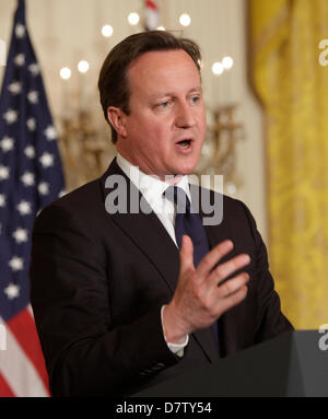 Washington, D.C., U.S., May 13, 2013.Prime Minister David Cameron of Great Britain speaks during a news conference with United States President Barack Obama, May 13, 2013 at The White House in Washington, DC. .Credit: Chris Kleponis / CNP/DPA/Alamy Live News Stock Photo