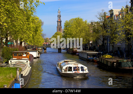 Westerkerk Tower and Prinsengracht Canal, Amsterdam, Netherlands Stock Photo