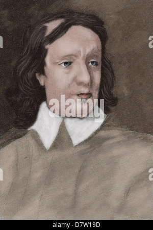 Oliver Cromwell (1599-1658). English military and political. The Iberian Illustration, 1891. Colored. Stock Photo