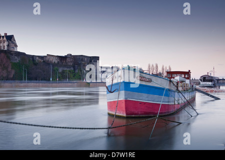 Looking across the River Maine towards the Chateau of Angers, Maine-et-Loire, France Stock Photo