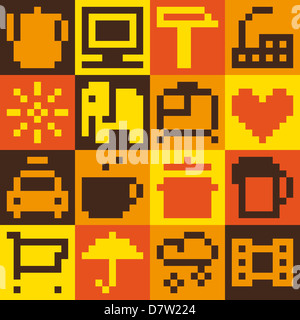 Set of pixel objects. Vector pattern Stock Photo