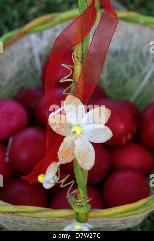 Easter red painting eggs in Greece in a basket Stock Photo