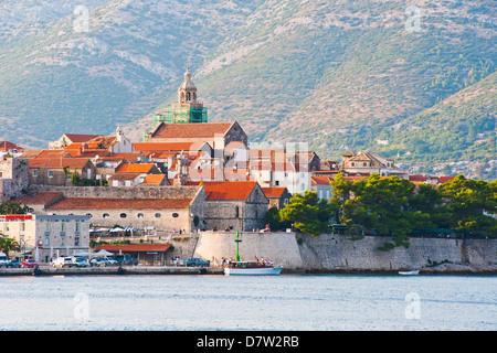 Korcula Town and St. Marks Cathedral, Korcula Island, Dalmatian Coast, Adriatic, Croatia Stock Photo