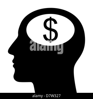 SIlhouette of head with dollar sign isolated on white Stock Photo