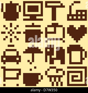 Set of pixel objects. Vector pattern Stock Photo