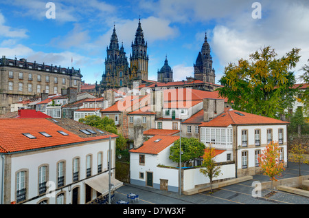 Cathedral spires in Old Town, Santiago de Compostela, UNESCO World Heritage Site, Galicia, Spain