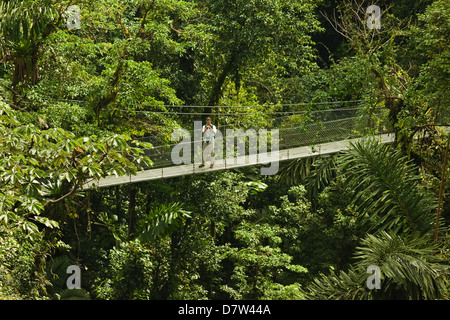 Visitor at Arenal Hanging Bridges where rainforest canopy is accessed via walkways, La Fortuna, Alajuela Province, Costa Rica Stock Photo