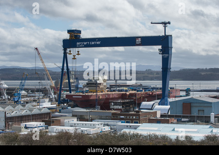 HMS Queen Elizabeth, the first of the Royal Navy's new aircraft carriers, in her building dock at Rosyth. Stock Photo