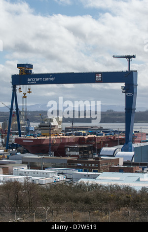 HMS Queen Elizabeth, the first of the Royal Navy's new aircraft carriers, in her building dock at Rosyth. Stock Photo