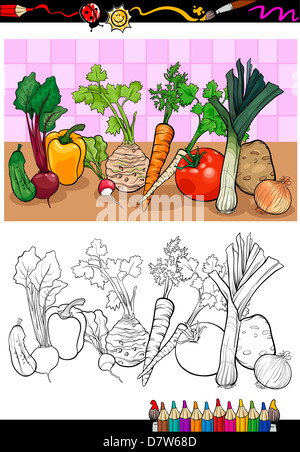 Coloring Book or Page Cartoon Illustration of Vegetables Food Object Group for Children Education Stock Photo