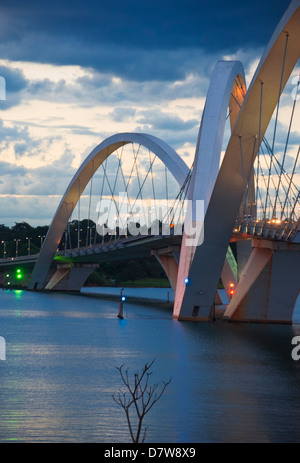 Juscelino Kubitschek Bridge in Brasilia, Brazil at sunset Stock Photo