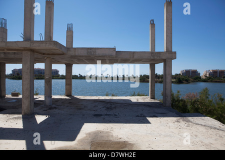 Abandoned construction sites on Spain's coast. Almeriamar, Almeria, Andalucia, Spain, Europe, EU Stock Photo