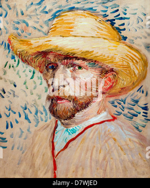 Self-portrait with straw hat 1887 Vincent van Gogh 1853 - 1890  Dutch Netherlands Post Impressionism Stock Photo