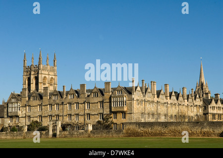 Oxford University. Merton College  from across Christ Church College Meadow. Oxfordshire St Marys church spire UK HOMER SYKES Stock Photo