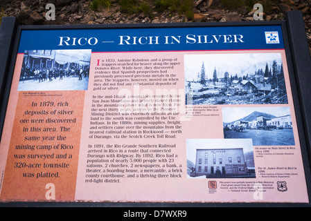 Interpretive plaque at the Rico silver mine, Rico, Colorado USA Stock Photo