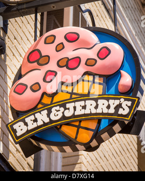 WASHINGTON, DC, USA - Ben & Jerry's ice cream shop sign on M Street in Georgetown neighborhood. Stock Photo