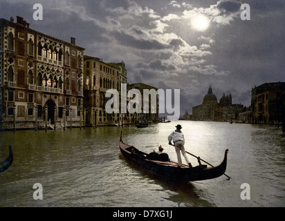 Grand Canal by moonlight, Venice, Italy, circa 1900 Stock Photo