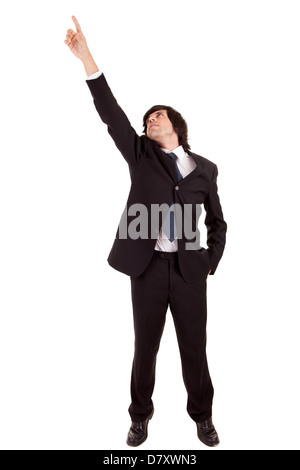 Young businessman pressing key, isolated over white Stock Photo