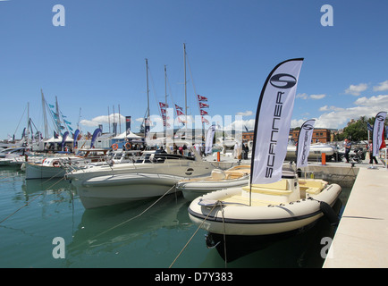 Palma International Boat Show 2013 - Scanner RIBs +++ - Moll Vell / Old Quay, Port of Palma de Mallorca / Majorca, Baleares Stock Photo