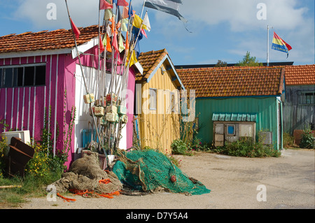 fishing huts on the chateau d'oleron harbour Stock Photo