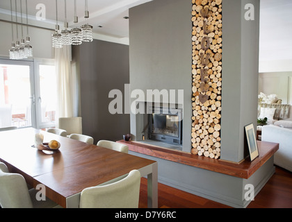 Fireplace in modern house Stock Photo