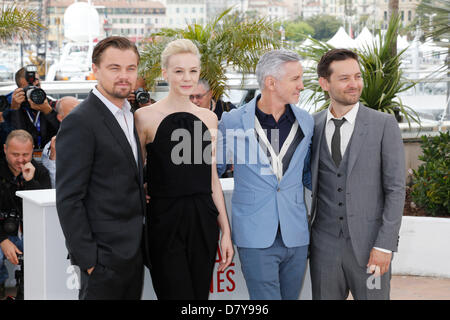 Cannes, France. May 15, 2013.  Leonardo DiCaprio, Carrey Mulligan, Baz Luhrman, Tobey Maguire during the 'The Great Gatsby' photocall at the 66th Cannes, France. May 15, 2013. Credit:DPA/Alamy Live News Stock Photo