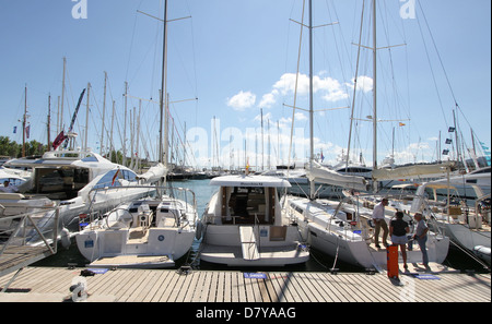 Palma International Boat Show 2013 - Marina Estrella zone - Azimut + Hanse +Minorchino - Moll Vell / Old Quay, Port of Palma Stock Photo