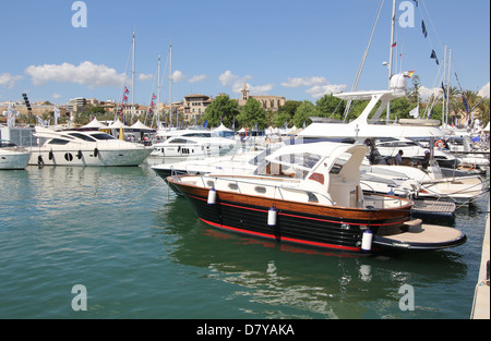 Palma International Boat Show 2013 - boats - panorama - Moll Vell / Old Quay, Port of Palma de Mallorca / Majorca, Baleares. Stock Photo