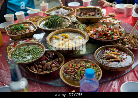 Wedding feast in rural Wenjiang, Chengdu, Sichuan, China.06-May-2013 Stock Photo