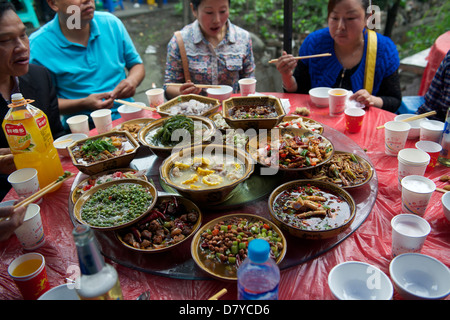 Wedding feast in rural Wenjiang, Chengdu, Sichuan, China.06-May-2013 Stock Photo