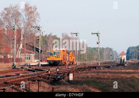 Railway heavy duty machines train at the station Stock Photo