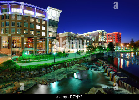 Greenville, South Carolina at Falls Park in downtown at night. Stock Photo