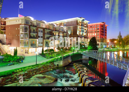 Greenville, South Carolina at Falls Park in downtown at night. Stock Photo