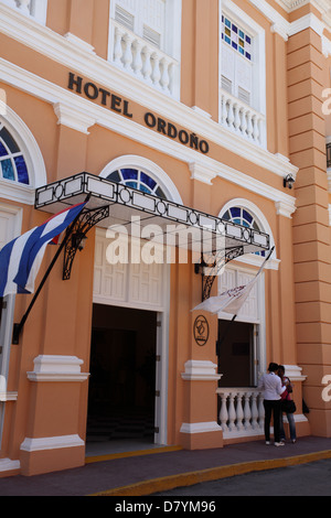 Entrance of the newly renovated Hotel Ordono in Gibara, Cuba Stock Photo
