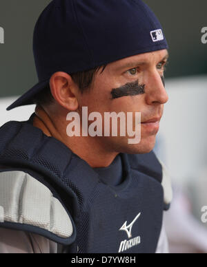 San Diego Padres catcher Mike Piazza waits for the game to start between  the Padres and the Los Angeles Dodgers at Petco Park in San Diego, CA, on  August 23, 2006. The