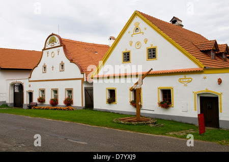 Baroque Houses in Holasovice, Bohemia, Czech Republic Stock Photo