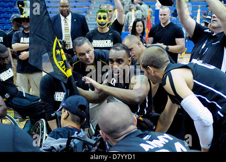 Colorado Springs, Colorado. USA. May 15, 2013: An emotional Delvin Maston and Army wounded warrior team following their championship over the Marine Corps during the 2013 Warrior Games at the United States Air Force Academy, Colorado Springs, Colorado. Over 260 injured and disabled service men and women have gathered in Colorado Springs to compete in seven sports, May 11-16. All branches of the military are represented, including Special Operations and members of the British Armed Forces. Credit: Cal Sport Media /Alamy Live News Stock Photo