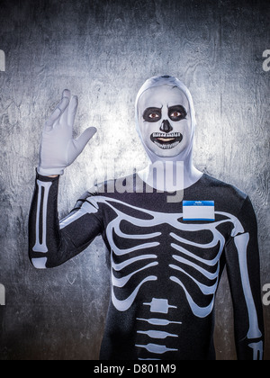 Caucasian man wearing skeleton costume Stock Photo