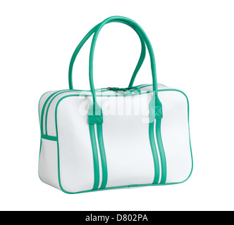 white and green sport bag isolated on white background Stock Photo